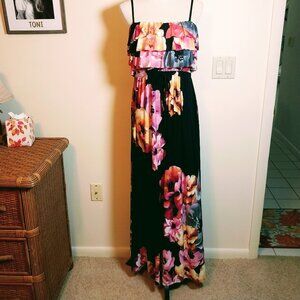 STYLE & CO SIZE L FLORAL FLOUNCE REMOVABLE SPAGHETTI STRAP MAXI DRESS